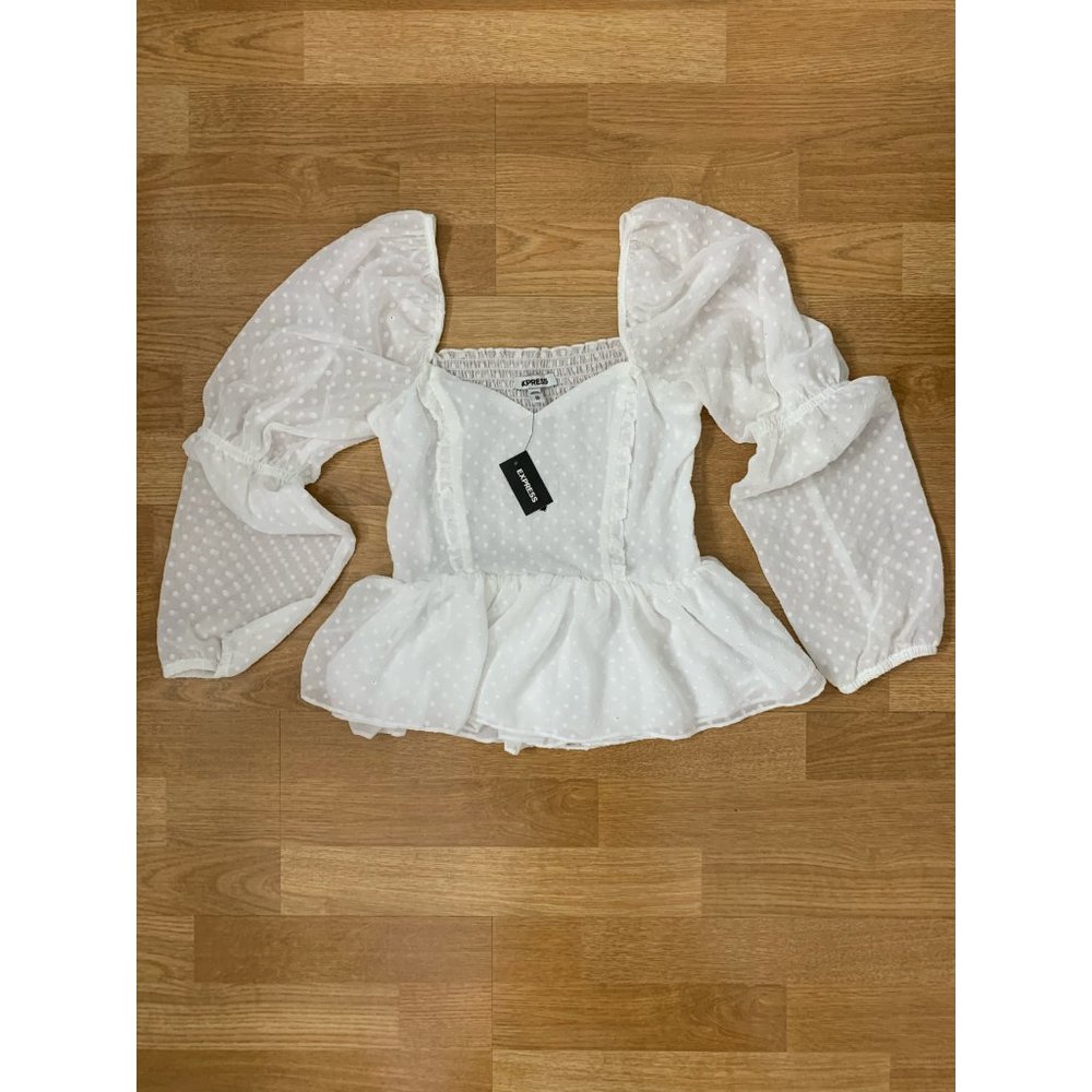Express White Ruffle Peplum Top